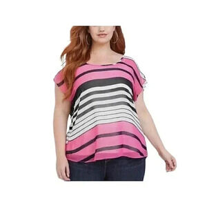 Torrid Womens 0X Sheer Stripe Chiffon Button Back Top Pink Black Sleeveless